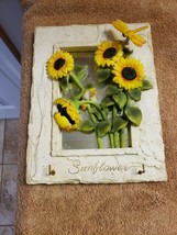 Resin Wall Hook Key Holder Sunflowers Yellow Finches Birds Dragonfly Mirror - $9.90