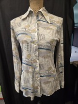 Vintage 70s Kennington LTD Womens Button-Down Blouse Unique Pattern Size 11 - £34.75 GBP