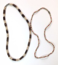 Lot of 2 Wood Bead Necklaces with Barrel Clasps Boho Natural Style 16&quot; - £7.85 GBP