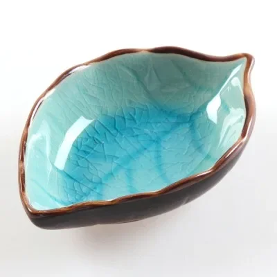 1pcs Leaves Ceramic Saucer Kitchen Multi Purpose Seasoning Dish Light Blue - $9.49 CAD