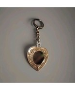 Heart Mirror Keychain Silver Colored Metal  w/ Vines Flowers Keyring Val... - $191.30 MXN