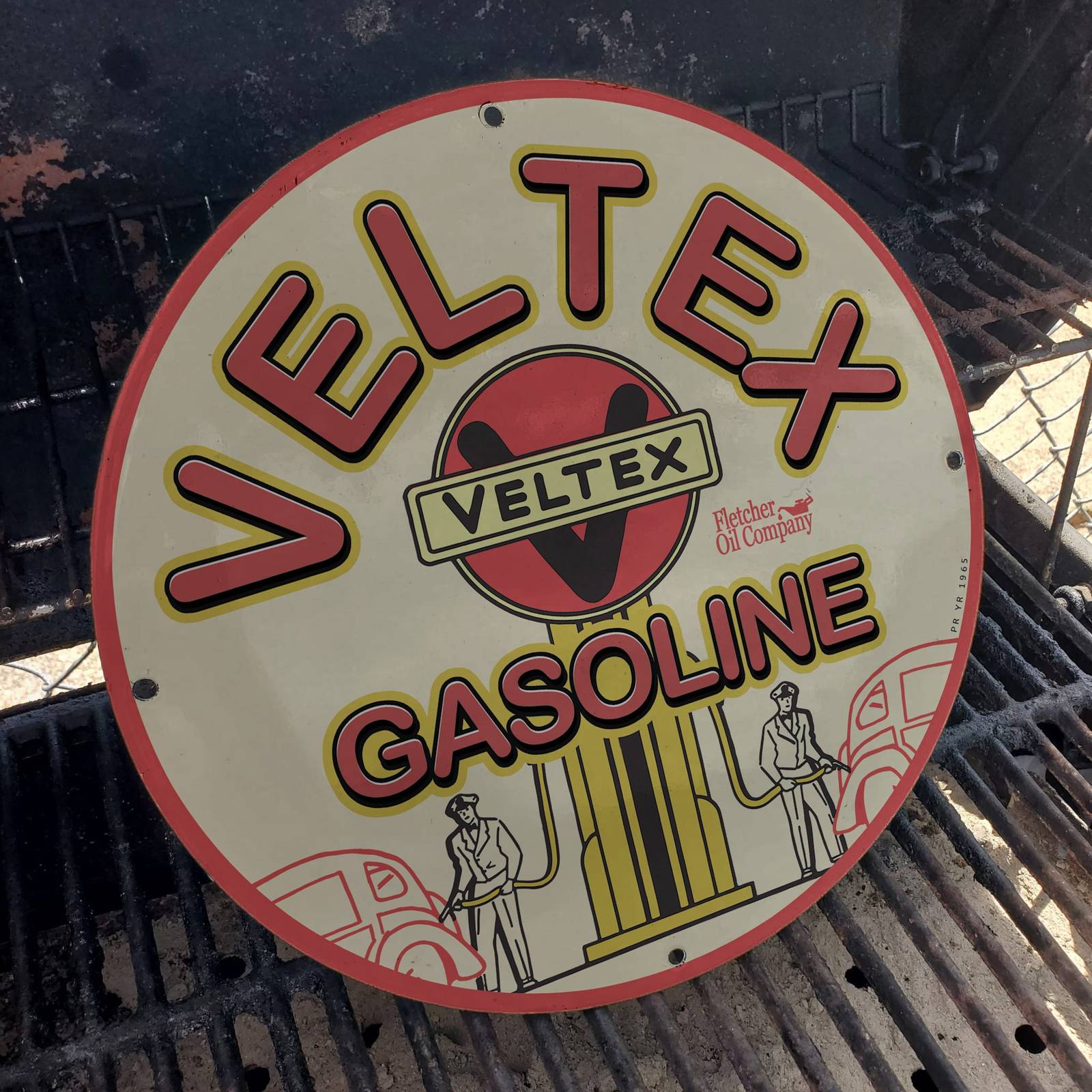 Vintage 1965 Veltex Gasoline Fletcher Oil Company Porcelain Gas & Oil