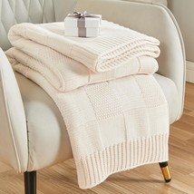 Cozecube Knit Throw Blanket, White Checkered Throw Blanket For, Cream White - $51.97