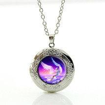 Angel with Wings Cabochon LOCKET Pendant Silver Chain Necklace USA Ship #113 - £11.99 GBP