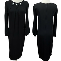 Piazza Sempione Black Appliqué Wool Silk Blend Dress IT38 Shift Ruched - $49.99