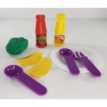 Pretend Food Toy Kitchen Plate Amloid Fork Spoon Ketchup Mustard Chips - £11.78 GBP