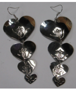 New 3&quot; Valentine 4 Heart Earrings in Nickel Silver Flower Design C Johnson - $59.39