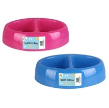 Double Pet Dog Cat Bowl Feeding Drinking Plastic Dish Feeder X 1 Blue Sent - £5.87 GBP