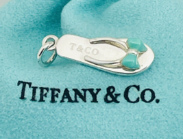 RARE Tiffany &amp; Co Flipflop Charm Beach Sandal Slipper in Blue Enamel and... - $659.00