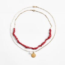 ZA Necklace 2 Pcs/Set Boho Red Natural Stone Necklaces For Women Bohemian White  - £12.81 GBP