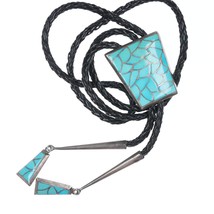 Vintage RHC Zuni Silver and Turquoise Fishscale channel inlay bolo tie - £256.25 GBP
