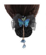 Chiffon Embroidered Butterfly Hair Net Bun Cover Clip - £6.68 GBP