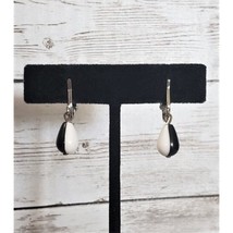 Vintage Clip On Earrings - Black &amp; White Tear Drop Shape Dangle - £9.76 GBP