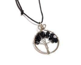 Mia Jewel Shop Tree of Life Tumbled Chip Stone Round Silver Metal Wire Wrapped P - £13.30 GBP