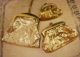 Art deco Gold Flapper purse lot  / vintage Whiting &amp; Davis mesh purse / gold bag - £131.86 GBP