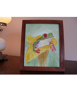 Frog in Flower Watercolor framed - $75.00