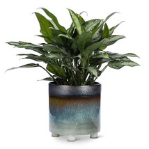 Large Ombre Glaze Footed Planter 10.5" High Stoneware High Gloss Blue Bronze image 2