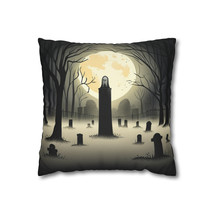 Halloween Creepy Haunted House &amp; Cemetary Polyester Square Pillow Case - Black - £15.01 GBP+