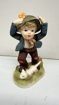 Vtg Studio Art Happy Boy White Cat Porcelain Figurine - $12.82