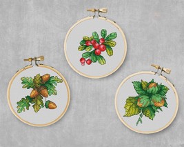 Woodland cross stitch nuts pattern pdf - Hazelnut cross stitch forest tree chart - £12.84 GBP