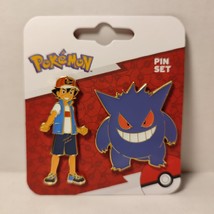 Pokemon Gengar And Ash Ketchum Enamel Pins Set Official Nintendo Collectibles - £22.93 GBP