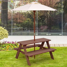 Outdoor 4-Seat Kid&#39;s Picnic Table Bench with Umbrella - £91.88 GBP