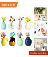 Charming 8-Pc Mini Ceramic Vase Magnet Set with Artificial Flowers for Fridge