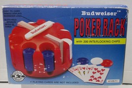 Budweiser Poker Rack with 200 Interlocking Blue &amp; Red Chips - Open Box - £17.18 GBP