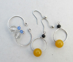 Interchangeable earrings, two pairs silver hoop earrings, crystal bead earrings - £20.29 GBP
