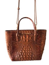 Brahmin Shoulder Tote Purse Handbag Croc Brown Zip Top Cognac Brown Long Strap - £448.43 GBP