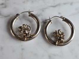 Womens Vintage Estate Sterling Silver Cupid Hoop Earrings 9.7g E7499 - £51.43 GBP