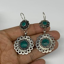 1pc, Handmade Turkmen Earring Tribal Jewelry Turquoise Inlay Round Boho, B14202 - £9.38 GBP