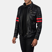 Mens Cafe Racer Biker Style Motorcycle Black Real Sheep Leather Jacket  - €115,96 EUR