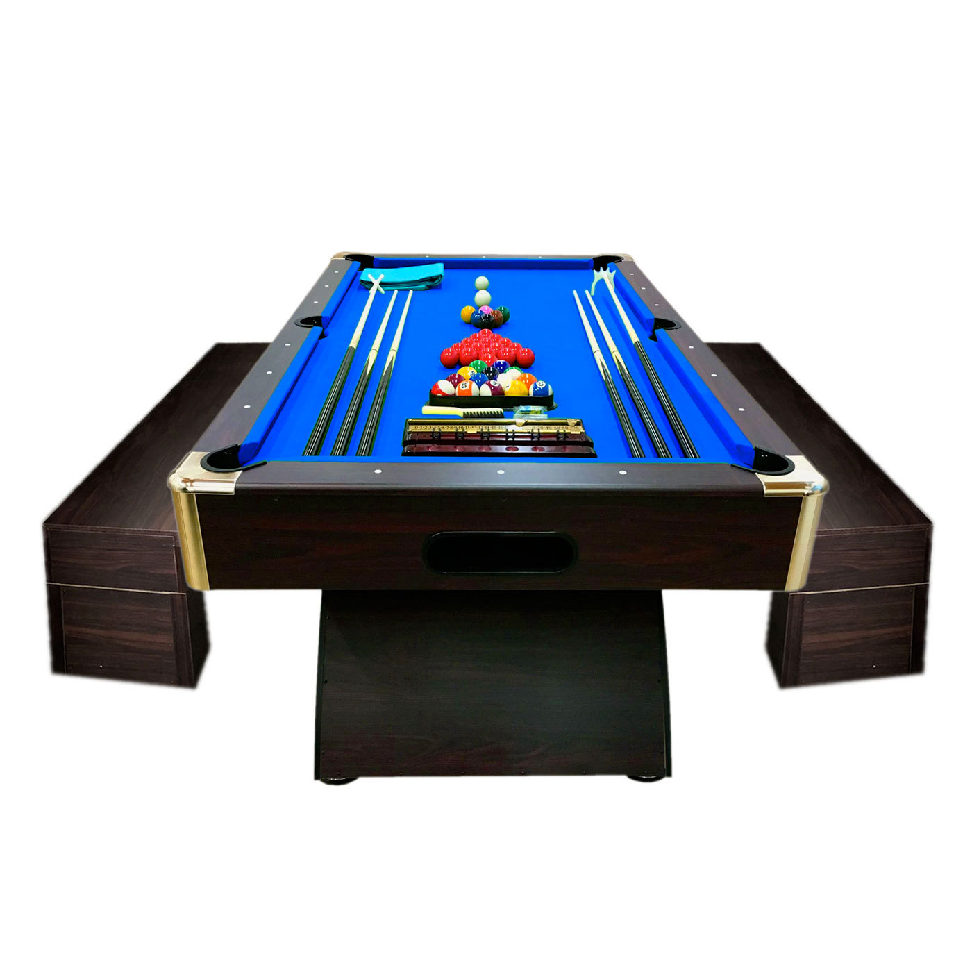 Primary image for 8' Feet Billiard Pool Table Snooker Full Accessories Bellagio Blue with Benches