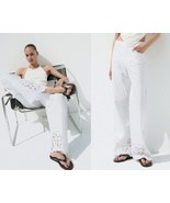 $79.99 ZARA EMBROIDERED STRAIGHT LEG HIGH RISE COTTON  PANTS M-L - $1,288.05 MXN