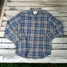 Weatherproof Vintage Mens Gray/Blue Plaid Flannel Long Sleeve Front Butt... - $16.32