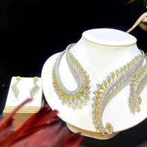 Luxury Jewelry Sets For Women Cubic Zirconia 2PCS Unique Feather Necklace Dubai  - £81.83 GBP