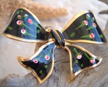 Vintage black enamel ribbon bow brooch pin flowers thumb155 crop