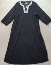 Quacker Factory Sweater Dress Womens 2X Black Sequin Cotton Long Sleeve V Neck - £25.77 GBP