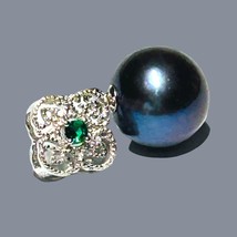 Lustrous 11.5mm Peacock Black Blue Round Edison Cultured Pearl Handmade Pendant - $71.53