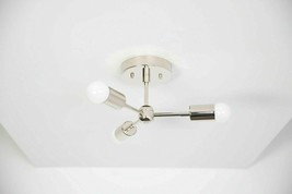 Metà Secolo Industriale Luce 3 Braccio Ottone Semi Flush Soffitto da Parete - £123.13 GBP