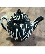 Zebra Black &amp; White Stripe Ceramic Print Teapot 7.5” Tall 9” Handle To S... - $17.08