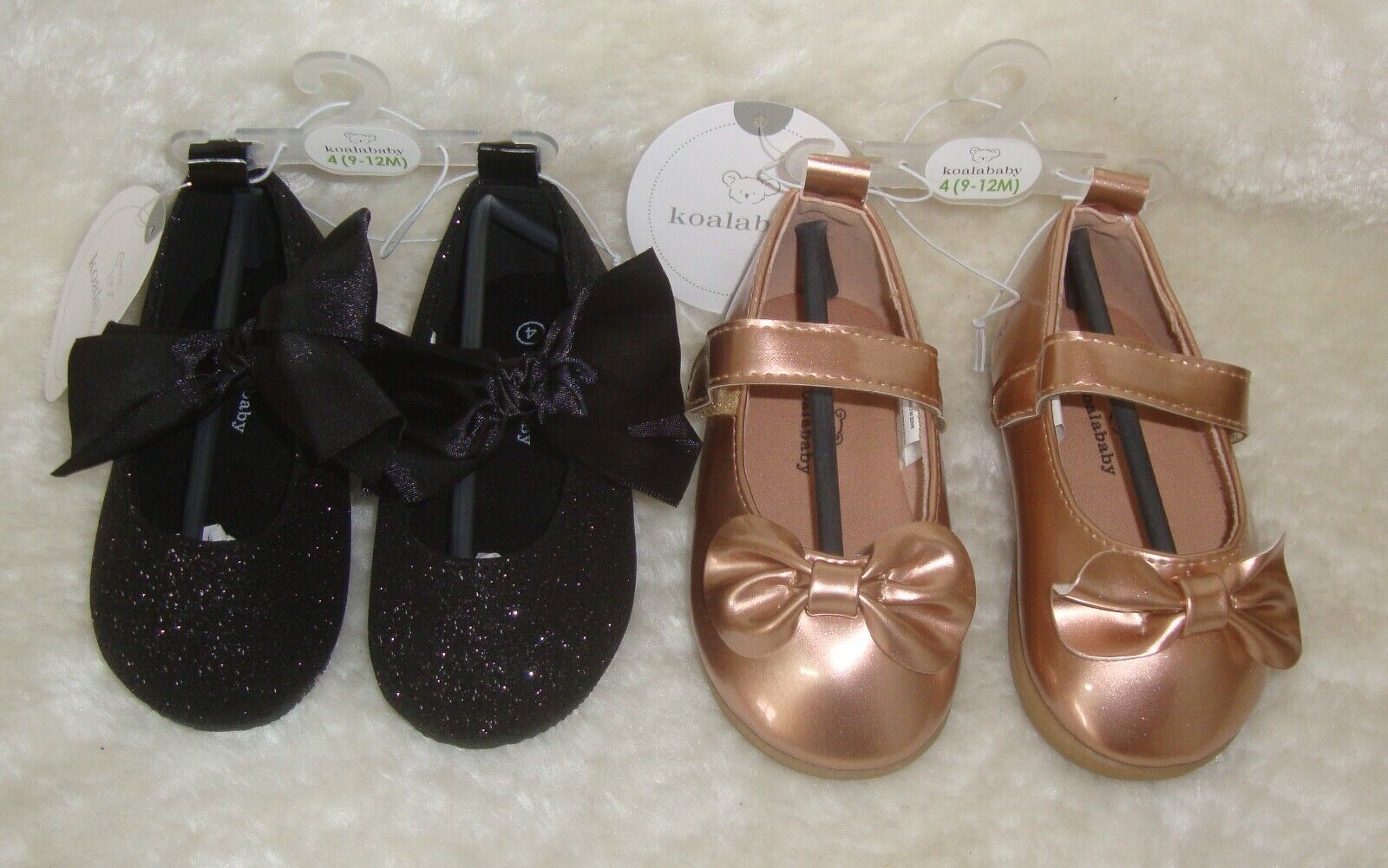 Koala Baby Rose &amp; Black Sparkle Bow Shoes Infant Baby Size 4 NEW 2 PAIRS - $14.84