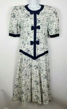 Country Romance Blue White Floral Short Sleeve Long Dress Size 10 Bows - $38.40