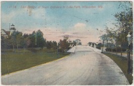 Milwaukee Wisconsin WI Postcard 1914 Lion Bridge South Entrance Lake Park - $2.99