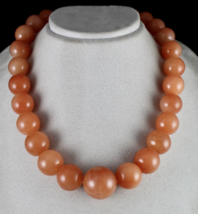 Natural Orange Quartz Round Beaded Necklace 1553 Carats Stone Silver Clasp - £191.01 GBP