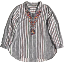 Soft Surroundings Aruba pullover tunic top women 1X striped embroidered cotton - £26.33 GBP