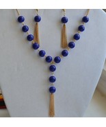 Handmade Blue 8mm Glass Bead Chain Tassel Necklace And Earring Set - £12.57 GBP
