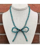 New Boutique Faux Navajo Style Pearl Bow Necklace Brushed Turquoise West... - $47.85 CAD