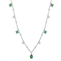 ANENJERY Silver Color Choker Necklace for Women Exquisite Green Zircon Clavicle  - $16.51